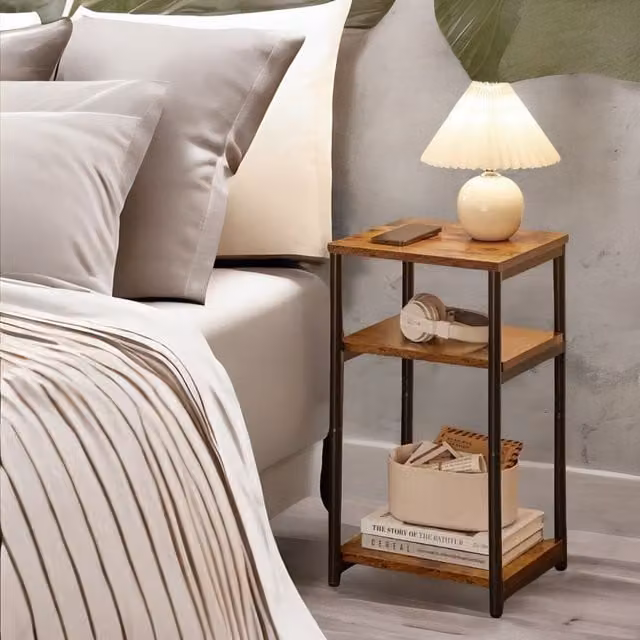 Rafaelo Mobilia 3 Tier Square Side Table with Steel Frame in Brown, W/D/H: 30 x 30 x 58 cm