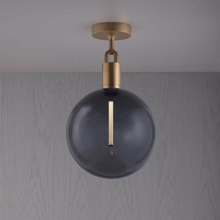 Buster + Punch Forked Ceiling Light with Grey Glass Sphere in Gold/Brass or Black