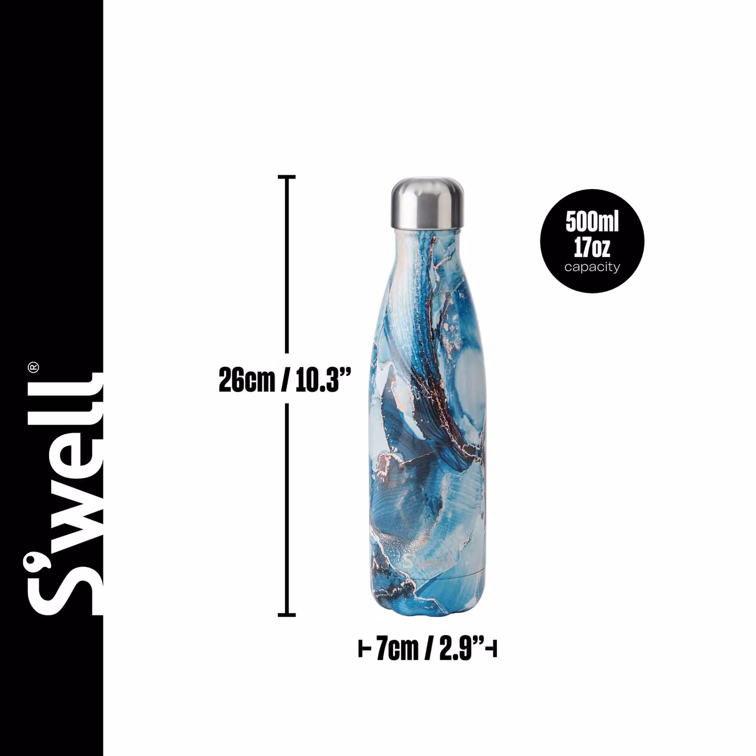 S'well Ocean Marble Insulated Water Bottle, Blue, 500 ml – 7