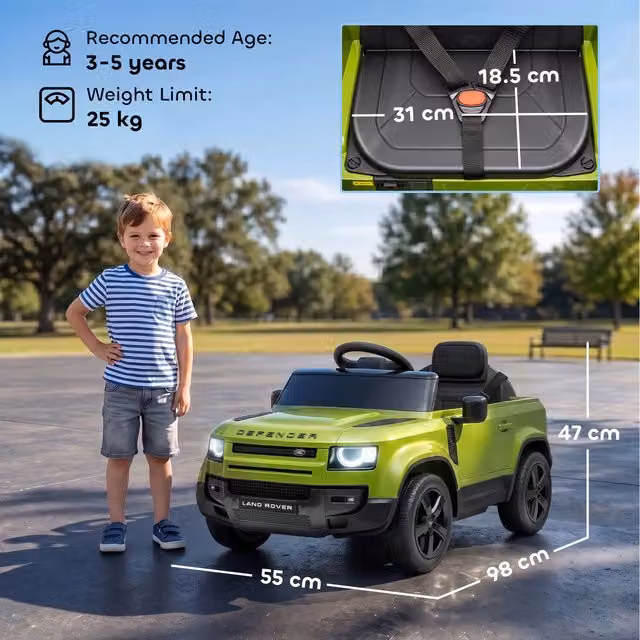 AIYAPLAY Licensed Land Rover Defender 12V Kids Electric Ride on Car, Green