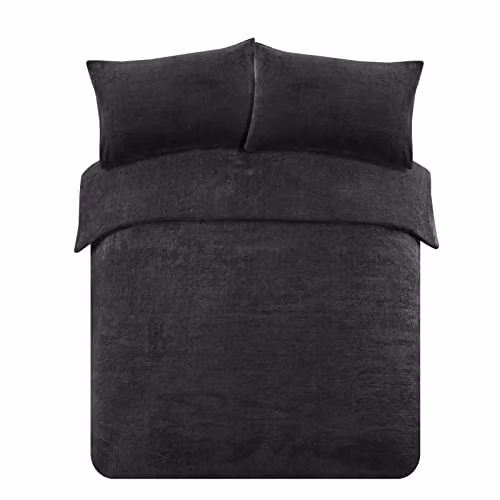 Brentfords Teddy Fleece Duvet Cover and Pillowcase Set, Black, W/D/H: 135 x 200 cm and 50 x 75 cm – 5