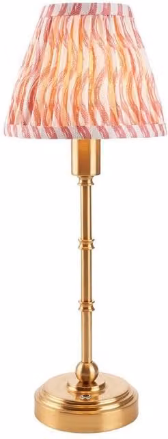 Netlighting Burley Rechargeable LED Table Lamp with Pink Fabric Ripple Shade and Gold Brass Base – 1
