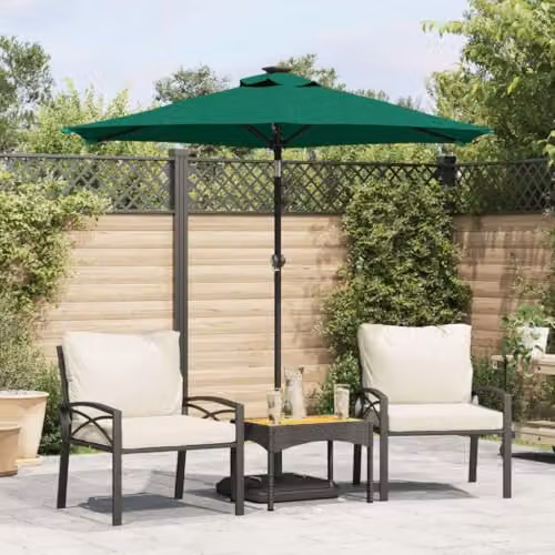 vidaXL Garden Parasol with Steel Pole and Polyester Canopy, Green, W: 225 cm, D: 225 cm, H: 212 cm – 2