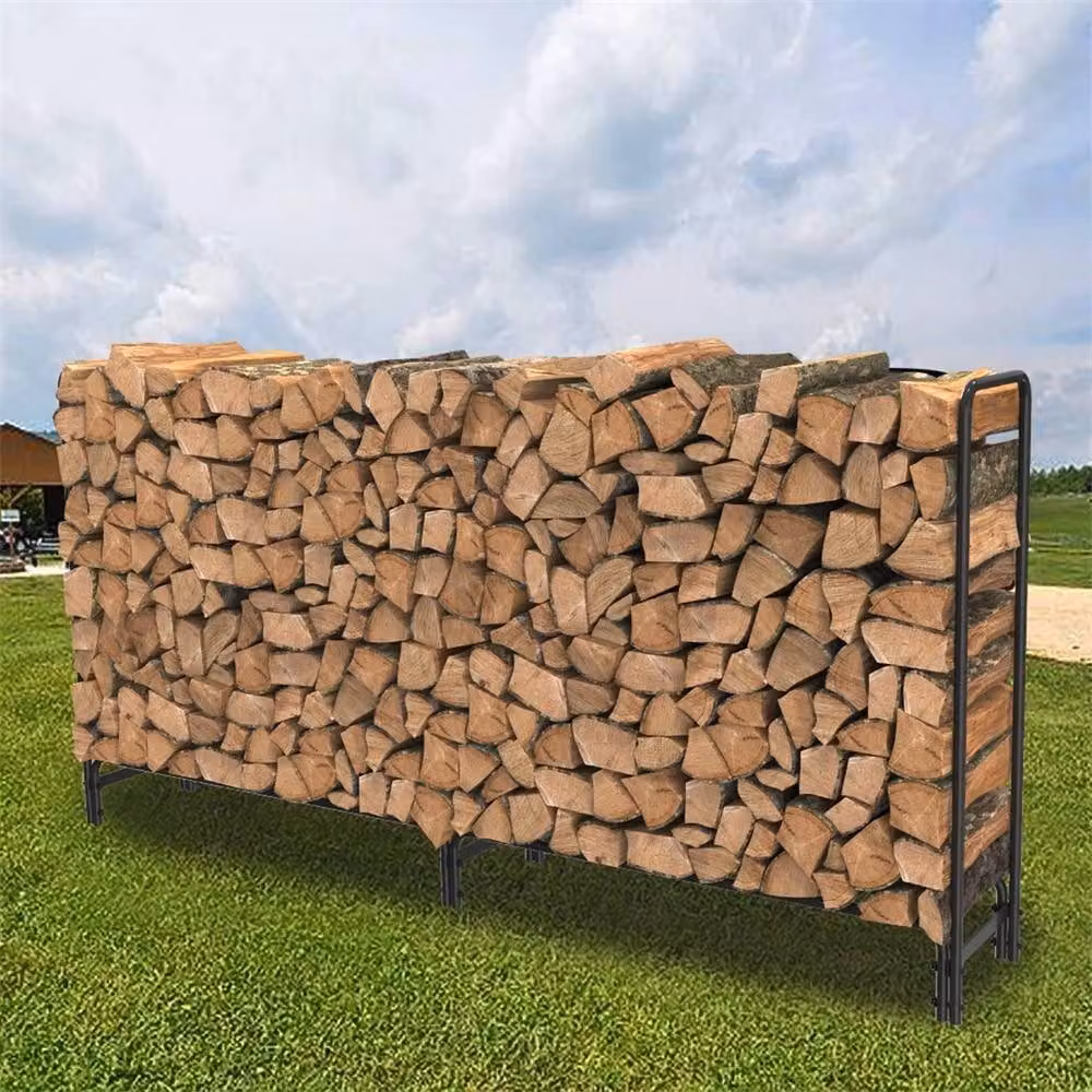 NESTLUNE Heavy Duty Metal Firewood Rack Holder in Black, W/D/H: 100 x 15 x 117.8 cm – 2