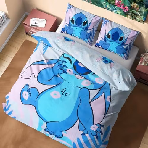 Disney Stitch Blue and Multicolour Duvet Cover and Pillowcase Set for Kids and Teens, W/D/H: 140 x 200 cm and 50 x 75 cm – 1