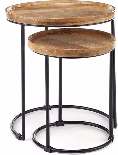 Elm Home And Garden Round Nest of Two Tables in Black and Brown Solid Mango Wood