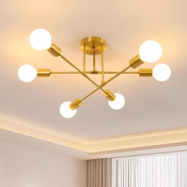 Pheashine Modern 6-Light Gold Sputnik Ceiling Light with E27 Socket, Width: 52 cm