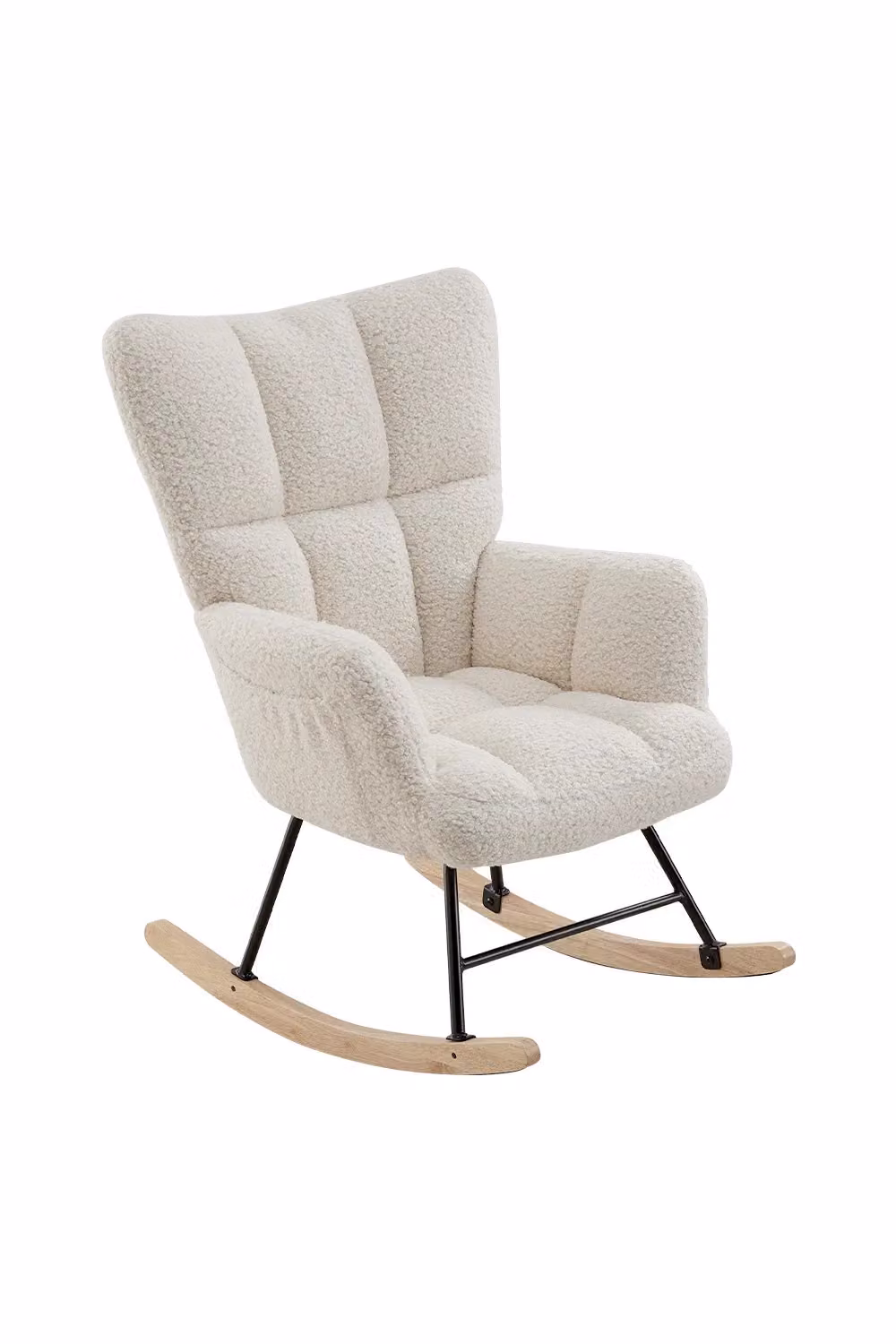 Living and Home White Bouclé Tufted Upholstered Rocking Chair with Armrests and Integrated Pocket – 2