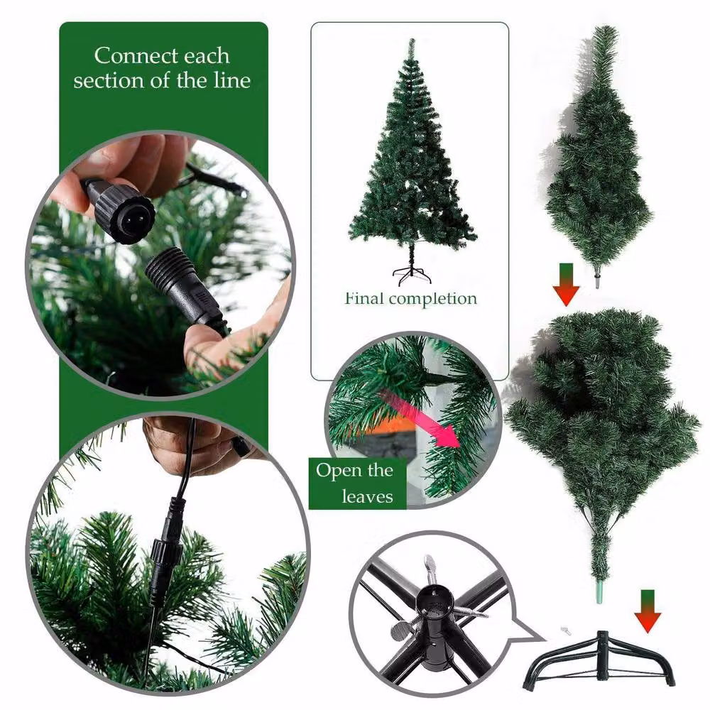 Shatchi 7ft Alaskan Pine Christmas Tree with Multicolour LED Lights in Green – 8