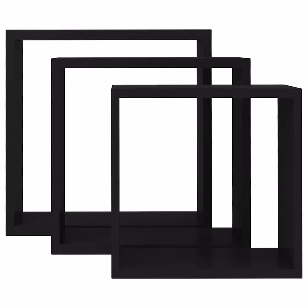 Berkfield Home Set of 3 Black MDF Wall Mounted Cube Shelves – 4