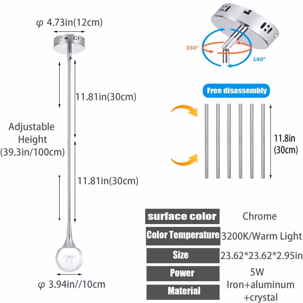 NIVOR 5W LED Teardrop Crystal Pendant Light in Chrome and Silver with Warm White Light – 2