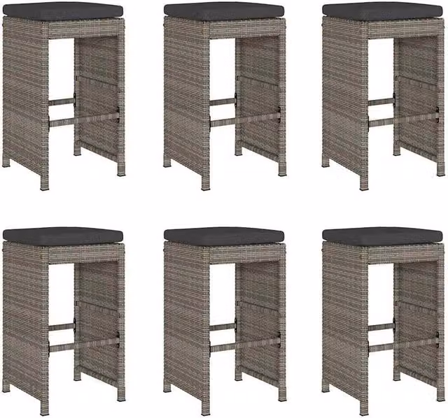 Berkfield Home Set of 6 Grey Poly Rattan Garden Bar Stools with Cushions – 1