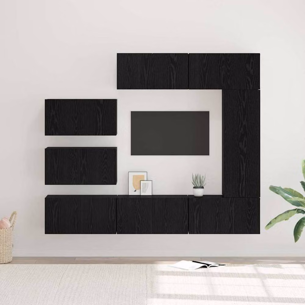 Berkfield Home Modern Wall-Mounted TV Cabinet Set in Black with Hinged Doors and Internal Shelves – 2