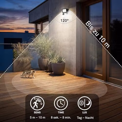 Briloner Black LED Outdoor Floodlight with Motion and Dusk Sensor, 30W, 2700lm, IP65, W/D/H: 19 x 19 x 4 cm – 8