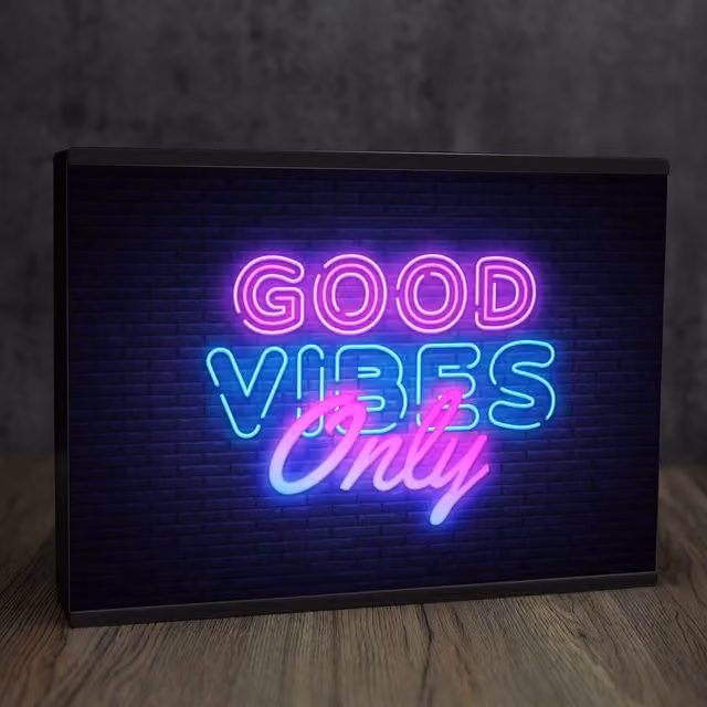 Echo Three Retro LED Tabletop Light Box Room Sign XL Good Vibes A4 in Black