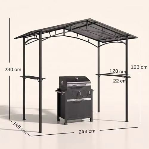 Outsunny Black Outdoor BBQ Protective Gazebo Tent with Shelving, W/D/H: 230 x 246 x 149 cm – 4