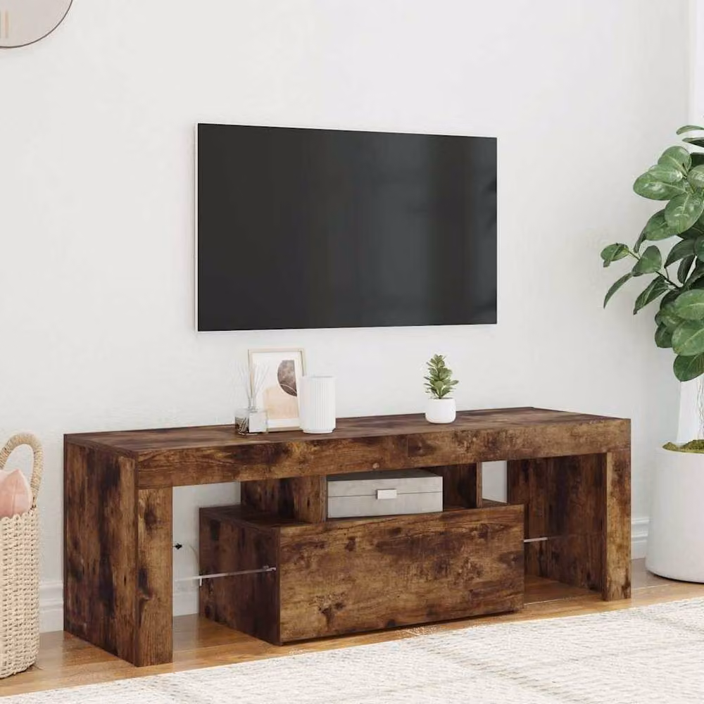 Berkfield Home TV Cabinet with LED Lights in Smoked Oak Brown, W/D/H: 120 x 35 x 40 cm – 2