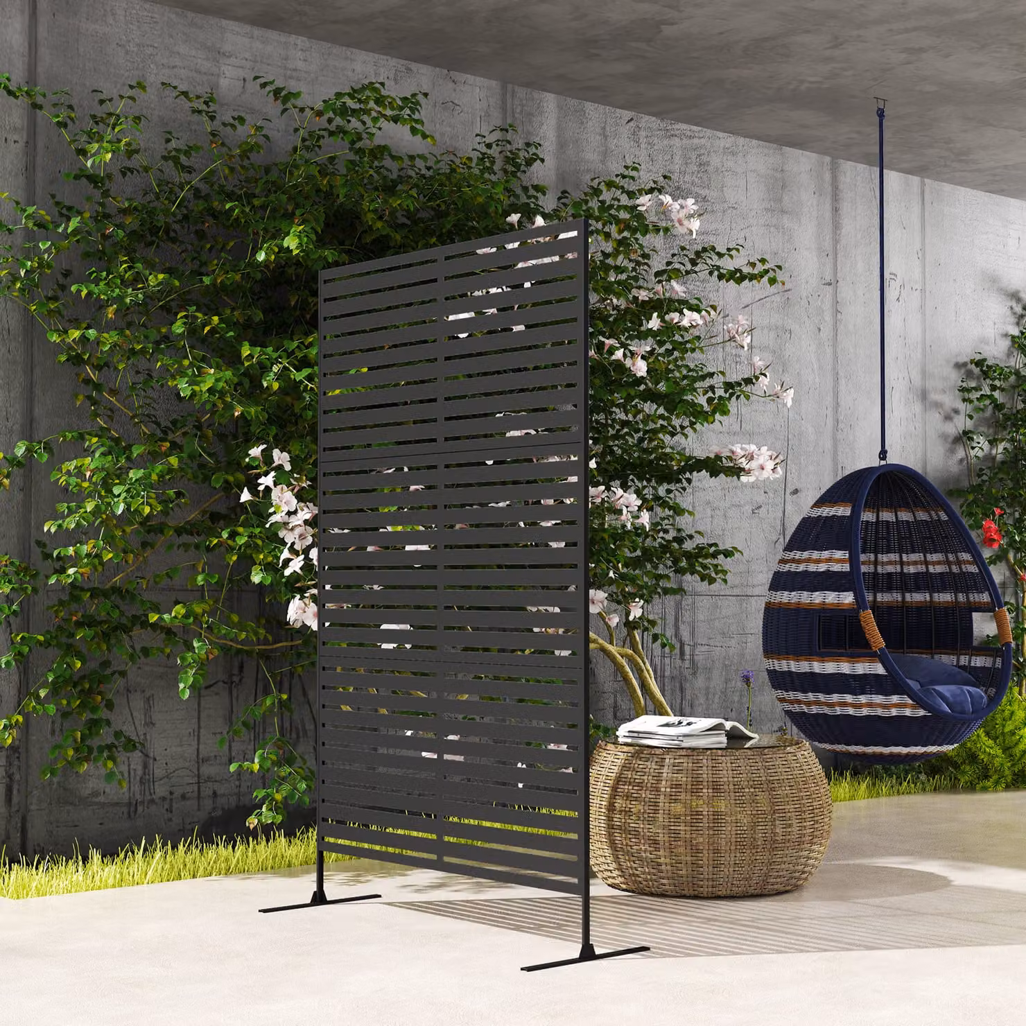 Outsunny Black Metal Decorative Privacy Fence Screen and Climbing Plant Trellis with Stand, W: 122 cm, H: 198 cm – 9
