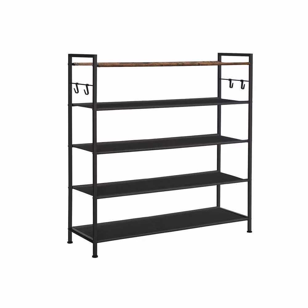 Pirlo Plush 5 Tier Industrial Shoe Rack and Hallway Storage Organiser in Brown – 2