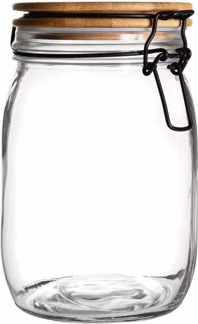 Argon Tableware Transparent Glass Storage Jar with Black Wooden Clip Lid, 1 l