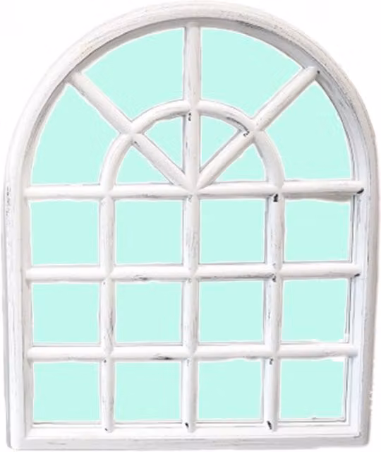 Biznest White Rustic Arched Window Style Shabby Chic Wall Mirror with Decorative Glass