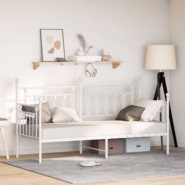 Berkfield Home Minimalist Metal Daybed Frame in White, W/D/H: 75 x 190 x 200 cm – 1