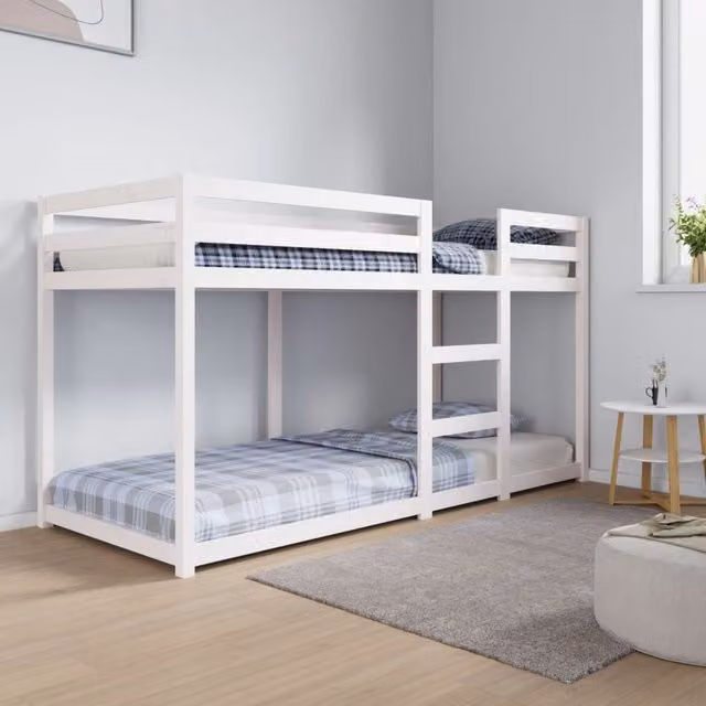 Berkfield Home Two-Level Bunk Bed in White Solid Pine Wood, W/D/H: 80 x 200 cm