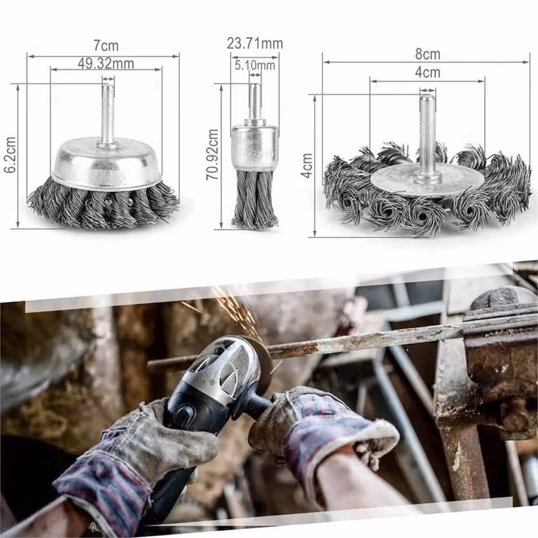 Kelvenix 3-Piece Stainless Steel Rotary Wire Brush Set for Angle Grinders in Silver