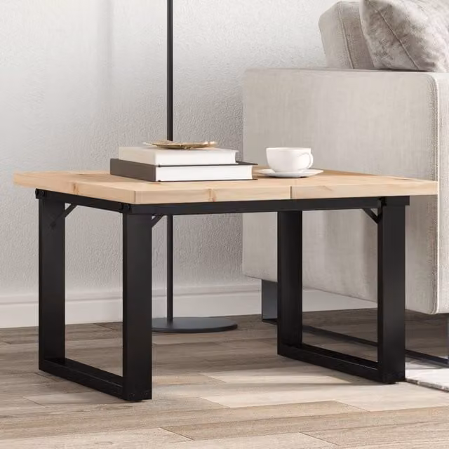 Berkfield Home O-Frame Coffee Table in Brown Solid Pine and Steel, W/D/H: 70 x 70 x 40.5 cm