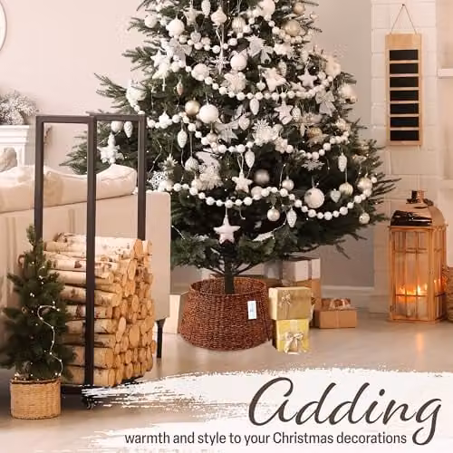 Deco Express Woven Rattan Christmas Tree Skirt, Brown, Top Diameter: 51 cm, Base Diameter: 66 cm, Height: 25 cm – 5
