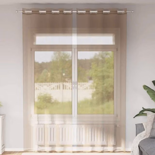 Berkfield Home Light Brown Voile Eyelet Curtains, 2 Pack – 1