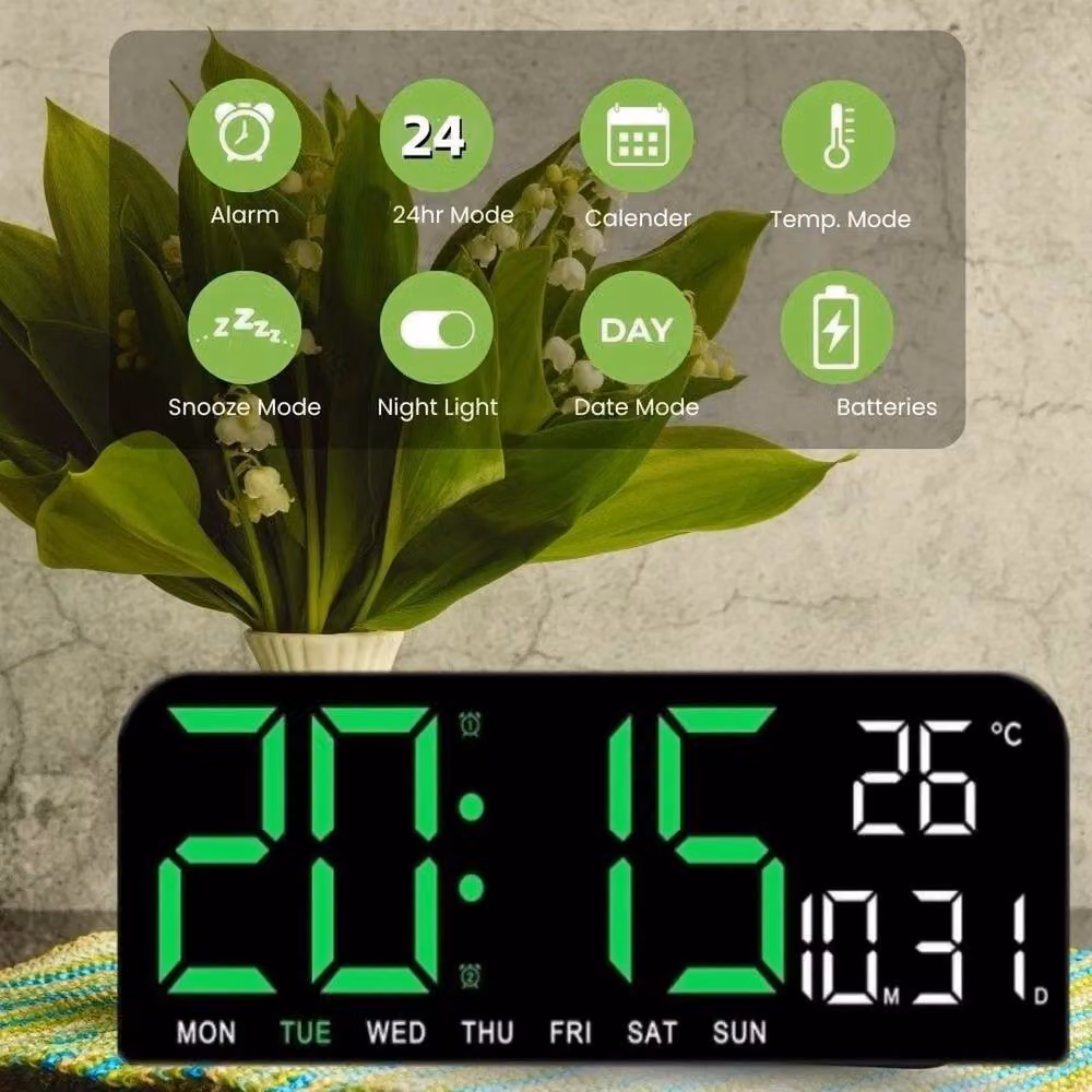 PAWNORA LED Digital Alarm Clock with Calendar and USB Power, White – 6