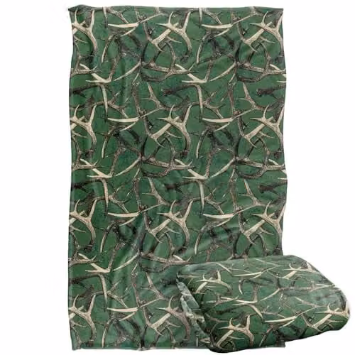 JQ Licensing Deer Antlers Hunting Pattern Super Soft Fleece Throw Blanket, W/D/H: 91 x 147 cm, Multicolour