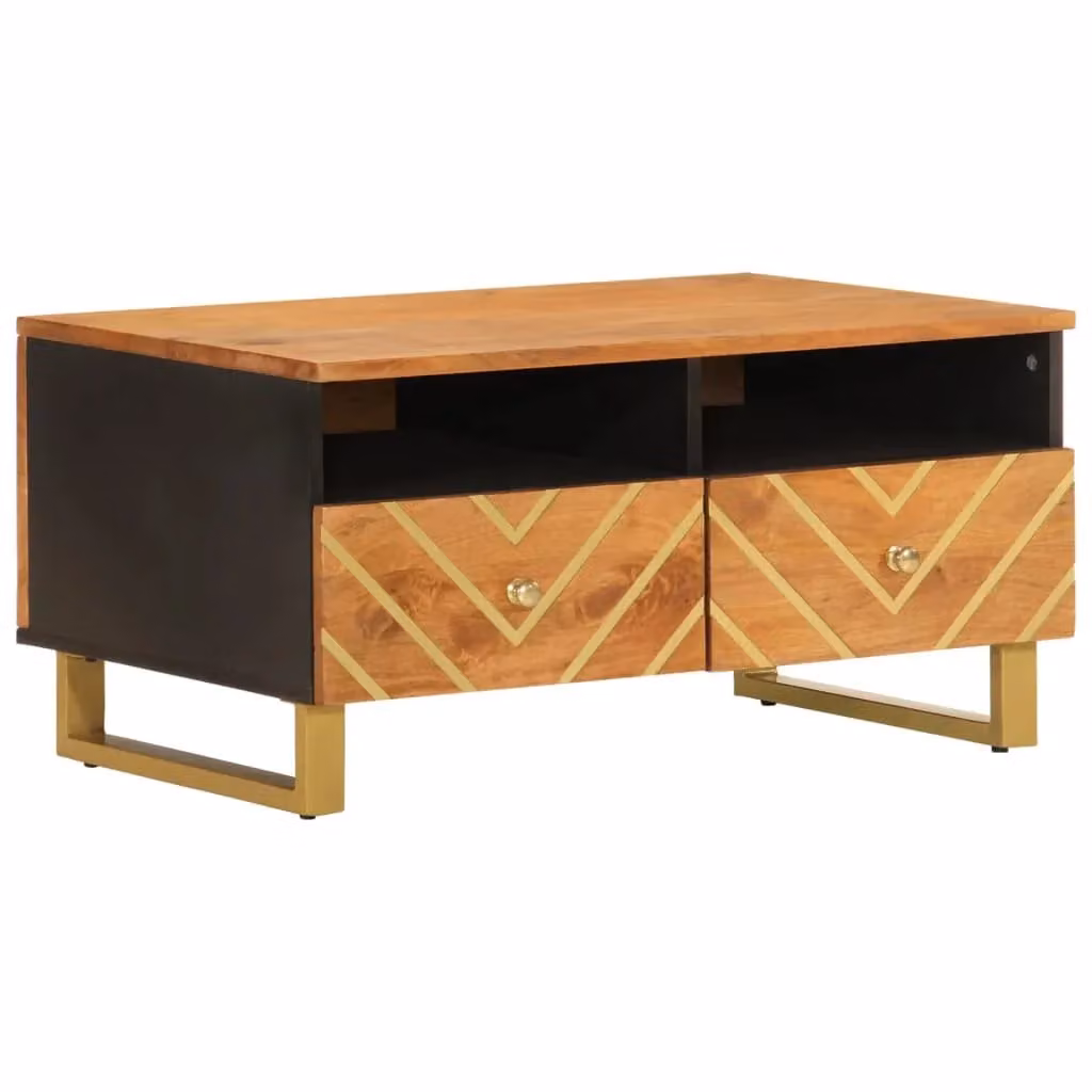 Berkfield Home Mango Wood Coffee Table in Brown and Black, W: 80 cm, D: 54 cm, H: 40 cm – 2