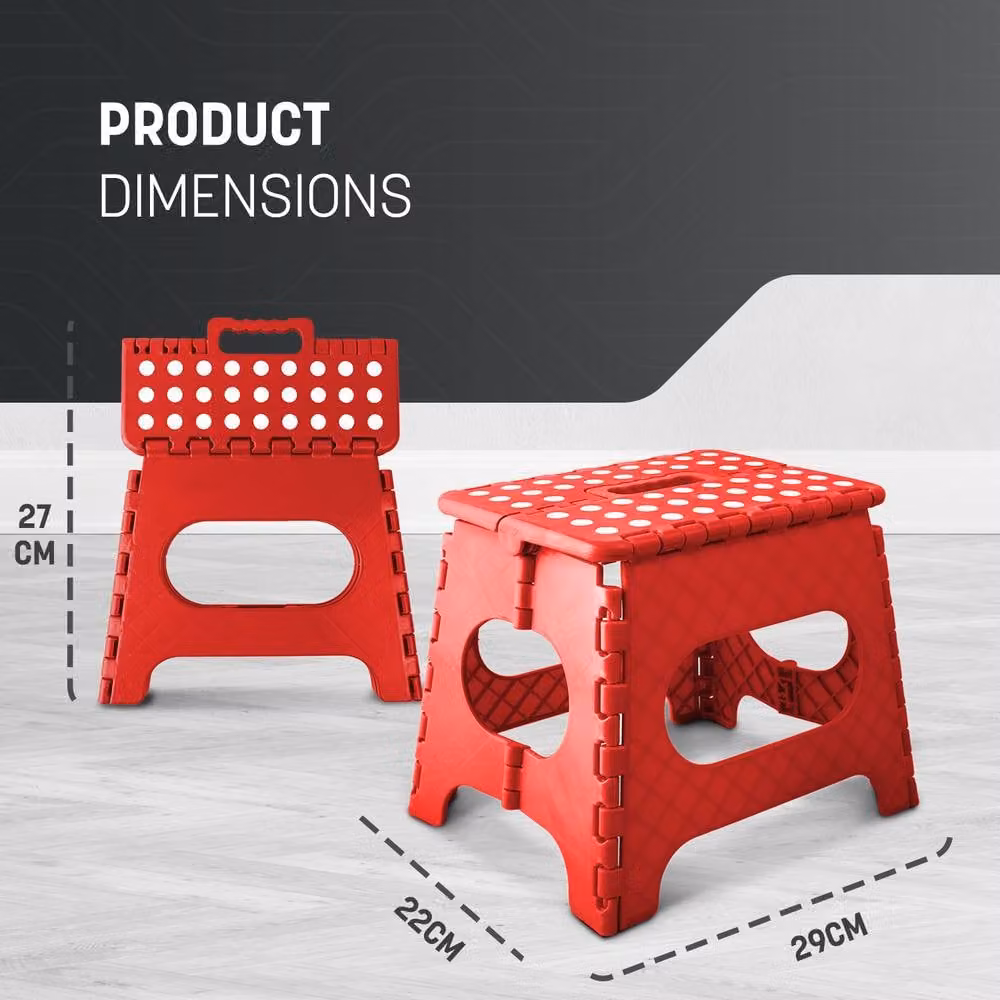 Keplin Heavy Duty Folding Step Stool, Non-Slip Portable Footstool in Red – 2