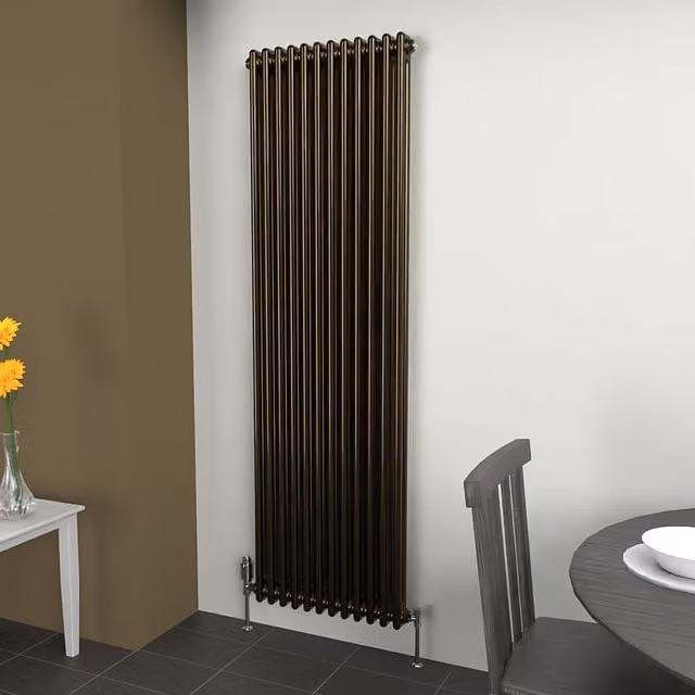 Lux Heat Vertical Coloured Column Radiator in Antique Brass, H 180 cm x W 56 cm