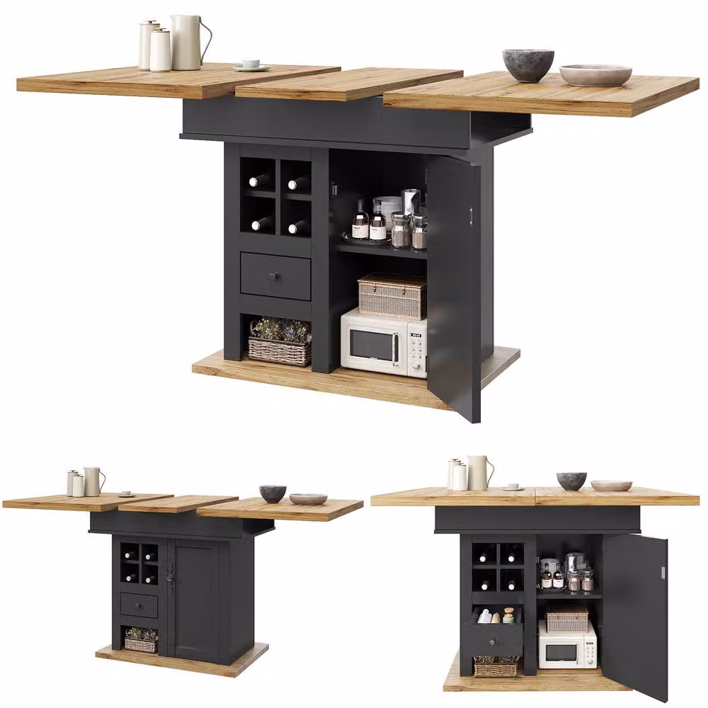ModernLuxe Extendable Folding Dining Table for 4-6 People, Black MDF and Metal, W: 140 cm, D: 80 cm, H: 75 cm – 7