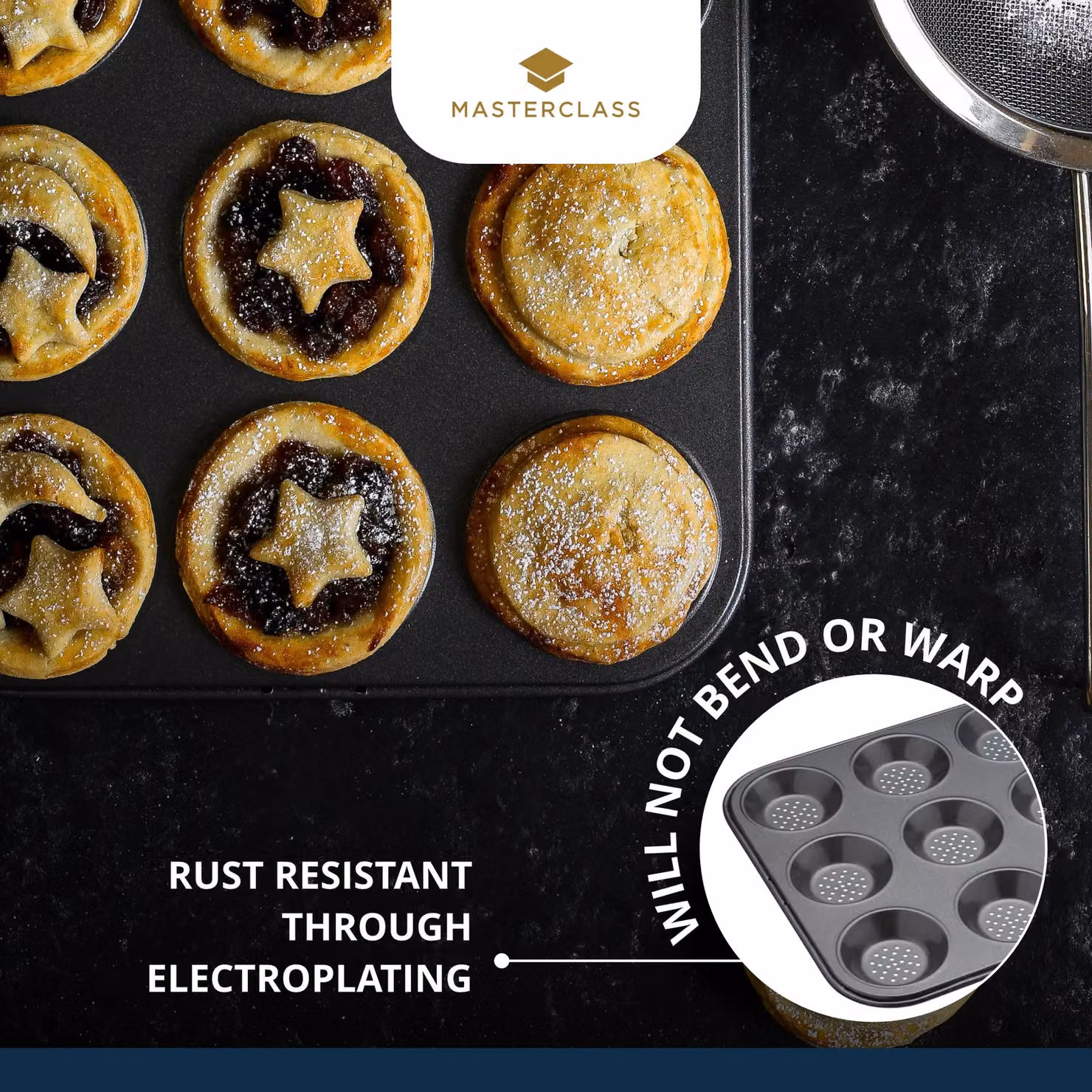MasterClass Non-Stick Rectangular Tart Tin, Black, W: 32 cm x D: 24 cm – 8