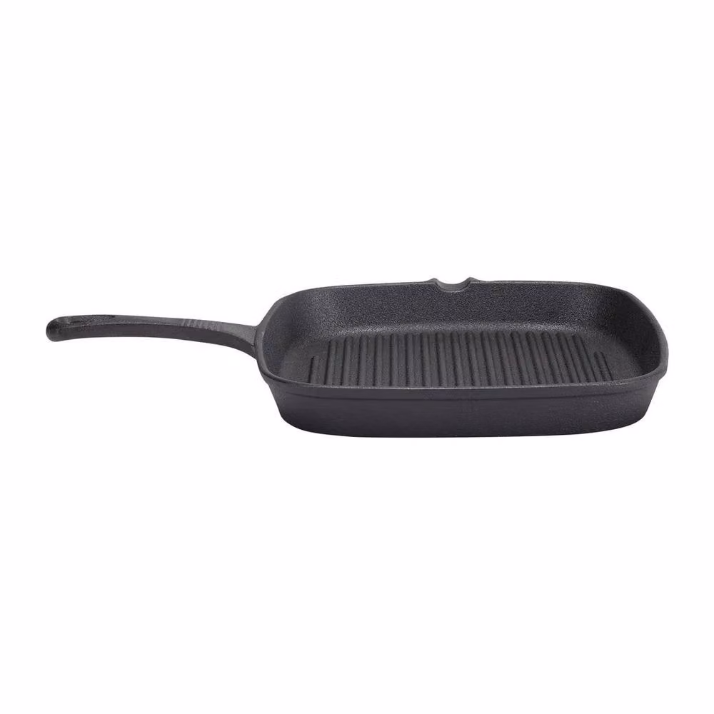FORGEVIO Uncoated Cast Iron Square Steak Frying Pan Grill with Pouring Spout in Black – 1