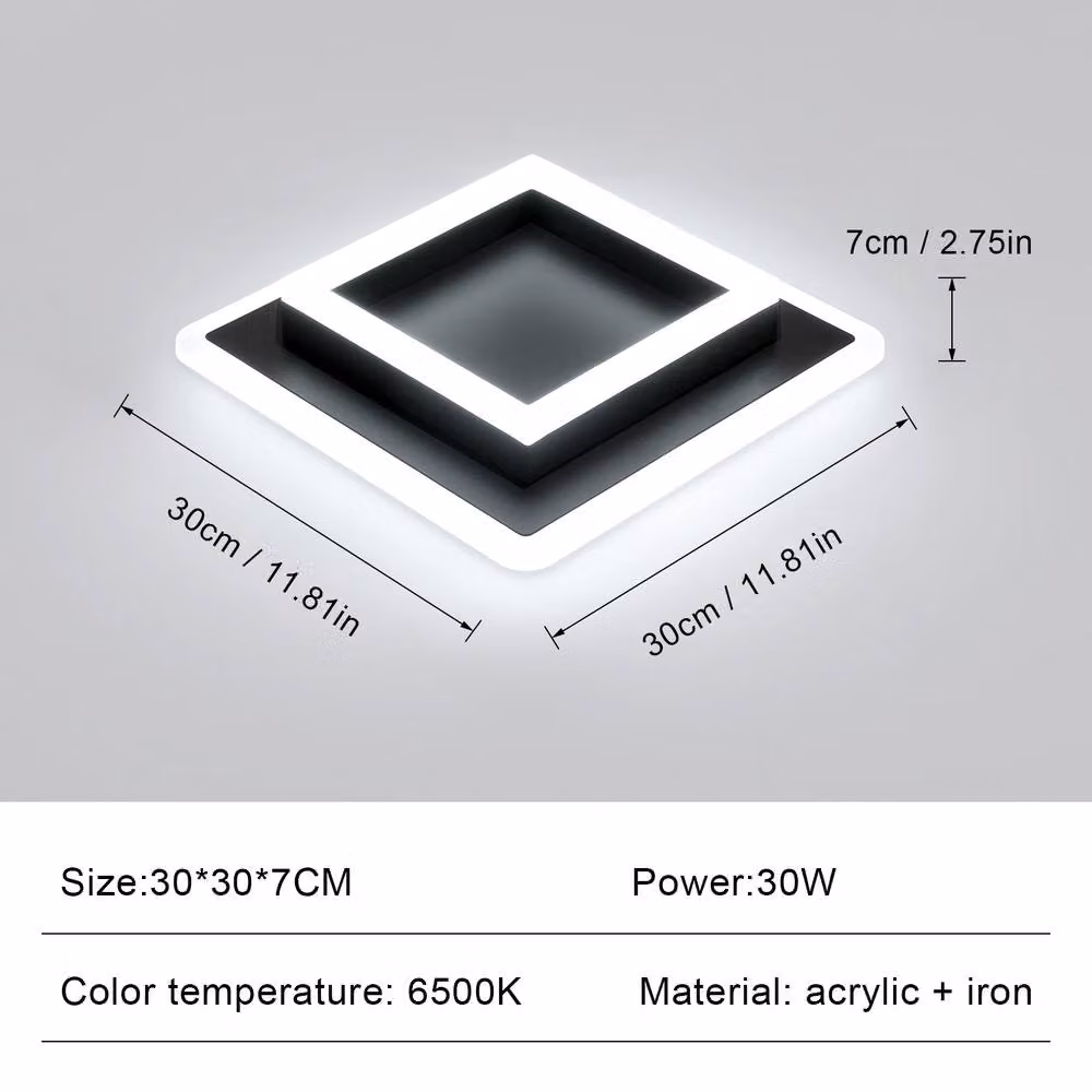 Pheashine 30W LED Square Flush Mount Ceiling Light, Cool White, Black, W/D/H: 30 x 30 x 7 cm – 2