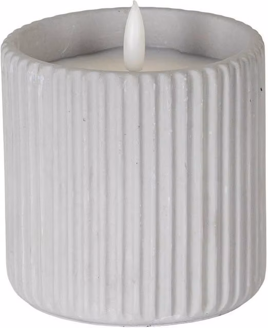 Lemon Pavilion Natural Glow Chalk Ribbed Large LED Wax Candle, Grey, W/D/H: 9 x 9 x 9 cm