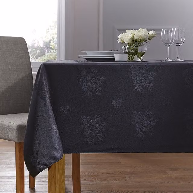 Terrys Black Floral Damask Rectangular Tablecloth