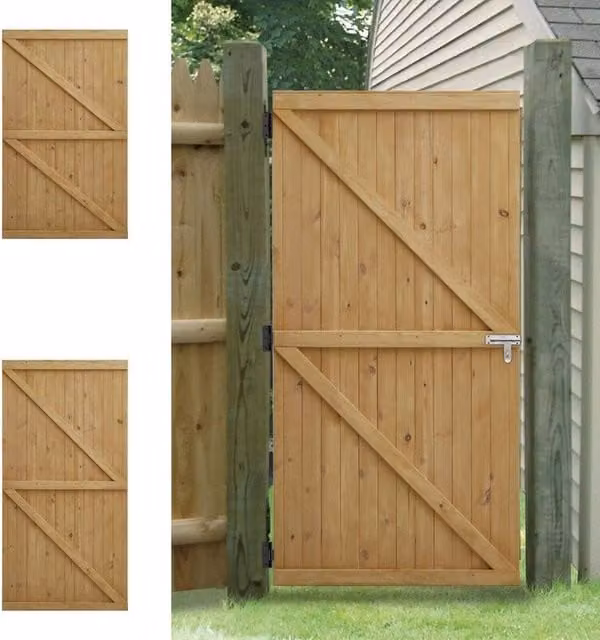 EONLION Heavy Duty Wooden Garden Gate in Brown, W: 152.4 cm, H: 91.44 cm – 1