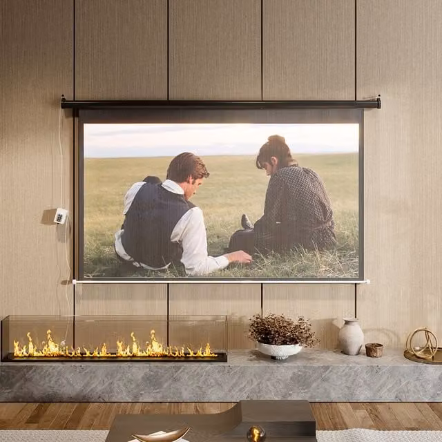 Livingandhome Electric Motorised 16:9 Projector Screen in Black and White, 159 cm