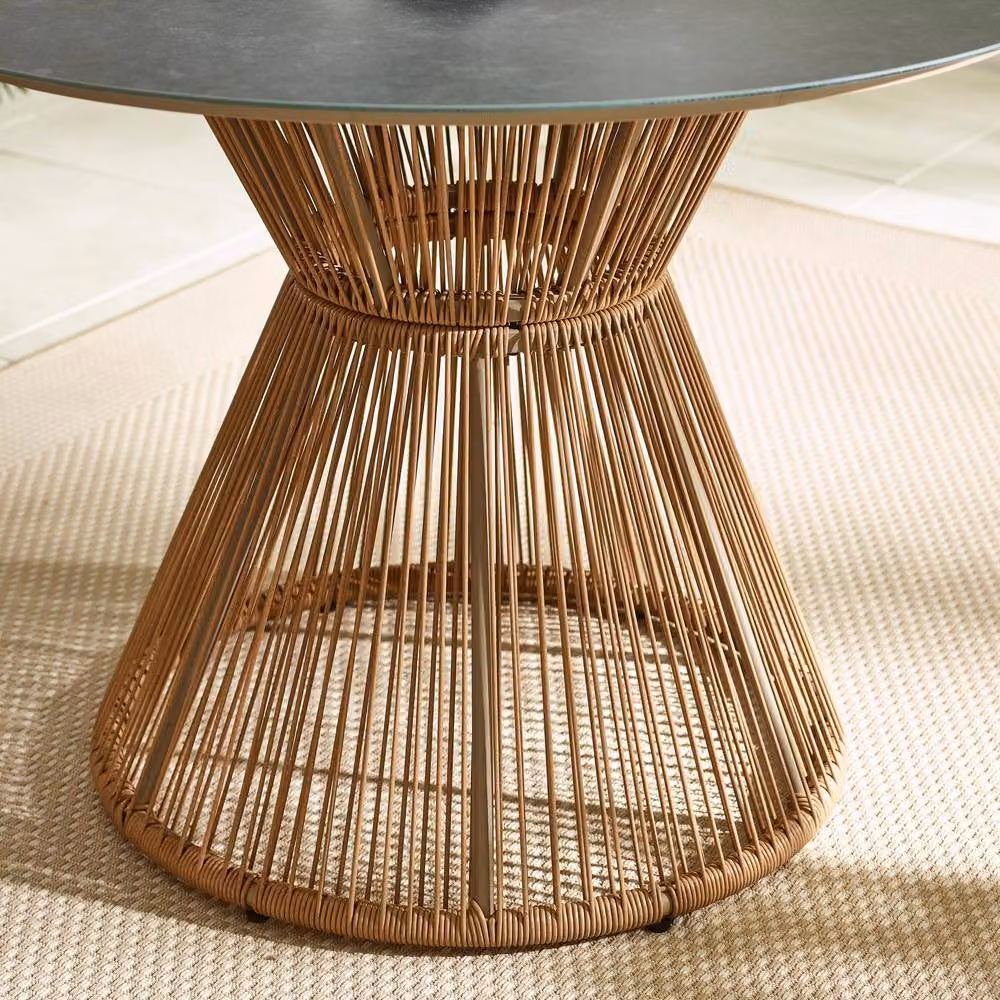 FurnitureboxUK Lanai Round Rattan Garden Dining Table with Glass Top in Black – 2