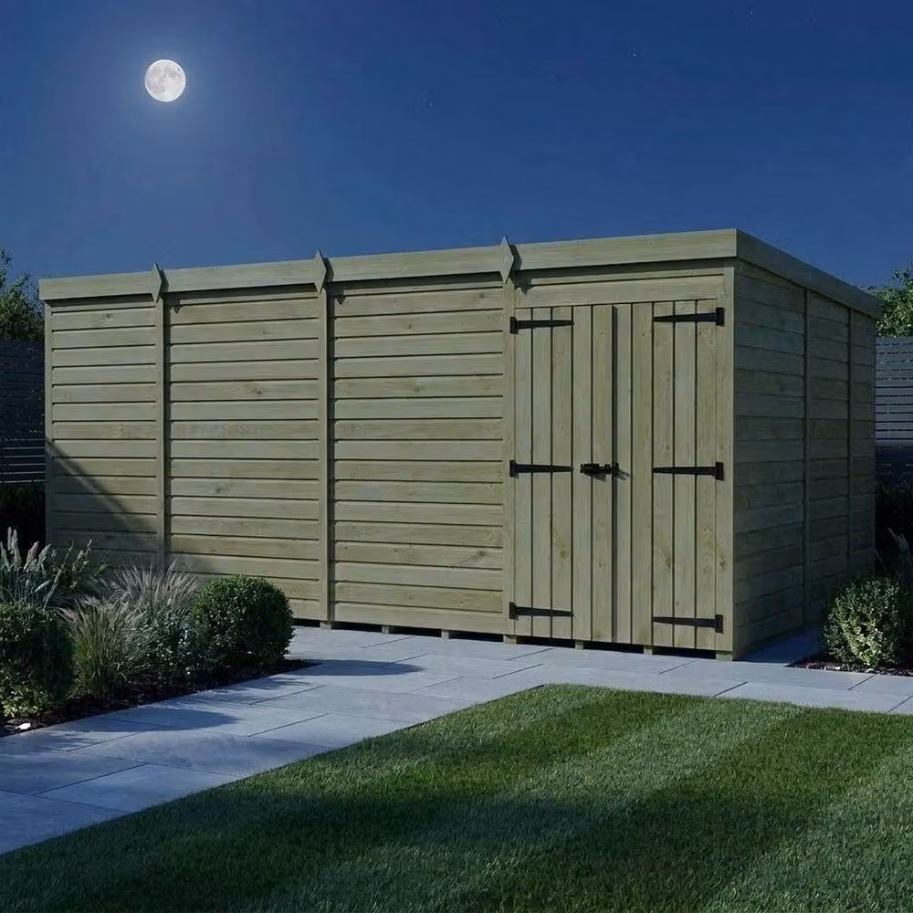 Buttercup Farm Pent Garden Shed with Double Doors in Brown, W: 457.2 cm, D: 274.3 cm, H: 210.0 cm – 2
