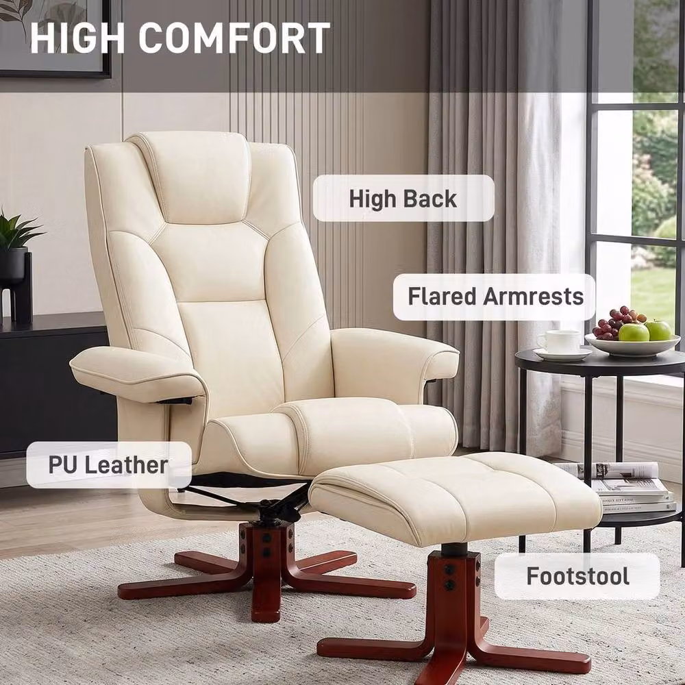 FORGEVIO Reclining Armchair with Footstool in White Synthetic Leather – 2