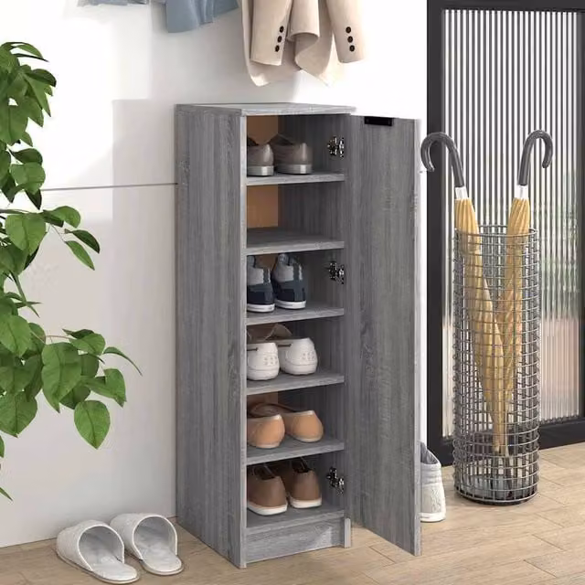 Berkfield Home Modern Grey Shoe Cabinet with Hinged Doors and Internal Shelves, W/D/H: 30 x 35 x 100 cm