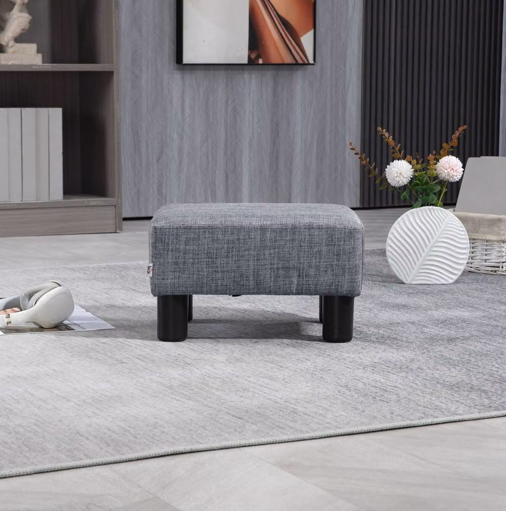 STILVORA Grey Fabric Footstool with Wooden Frame – 2