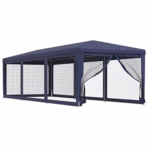 vidaXL Party Tent in Blue with 8 Mesh Sidewalls, W: 3 m, D: 9 m, H: 2.58 m – 1